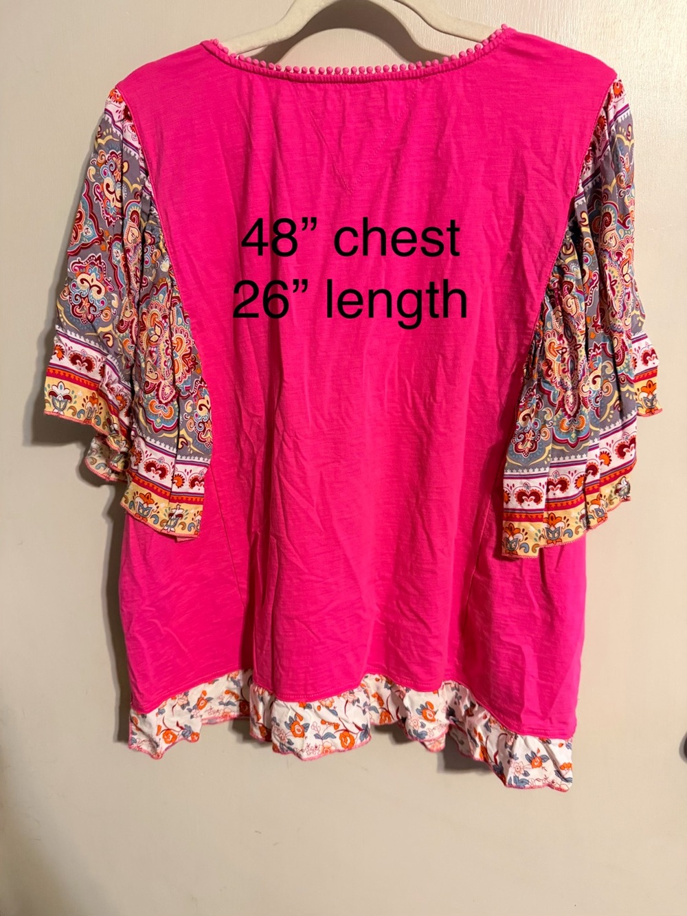 Tru Luxe Pink Boho Blouse XL Paisley Sleeve Resort Vacation Top - Picture 3 of 7
